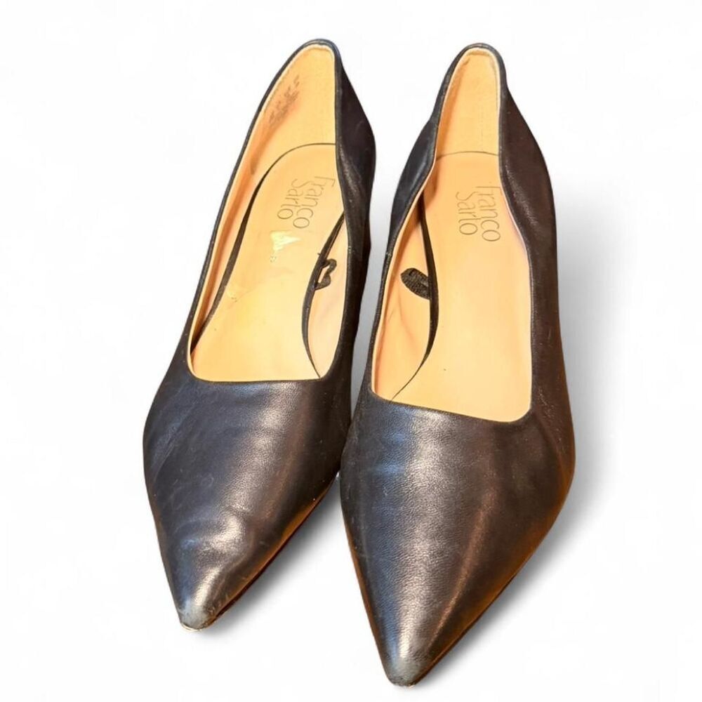 Franco Sarto Black Leather Pointed Toe Heels